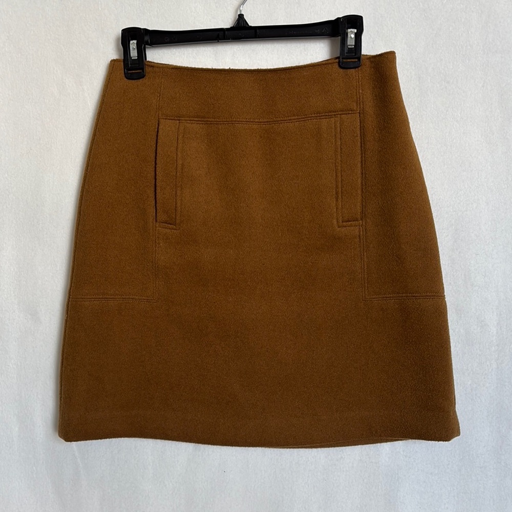 Ann Taylor LOFT Women’s Sz 4 Camel Brown Pencil Skirt Wooly pockets Wool blend